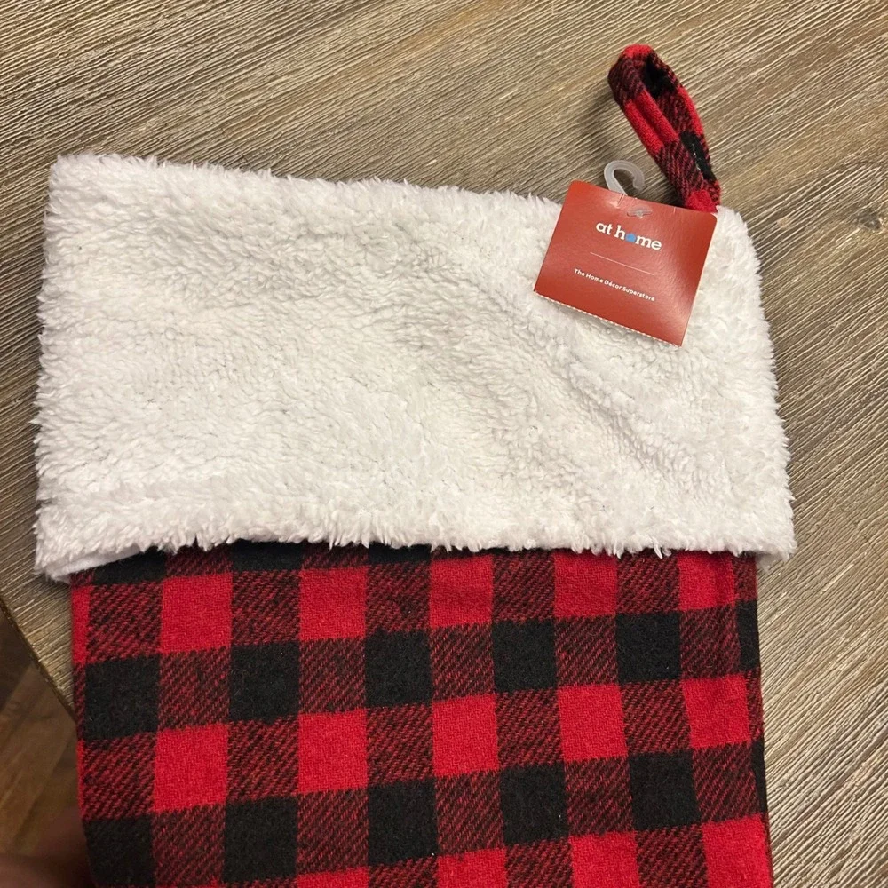 At‎ Home Homespun Holiday Christmas Stocking Red Black Buffalo Plaid X-Large